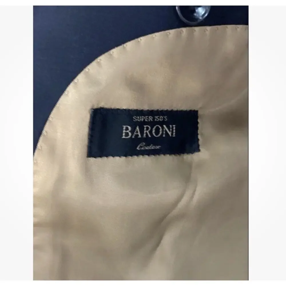 Baroni Mens Blue Long Sleeve Notch Lapel Single-Breasted Blazer Size 36S